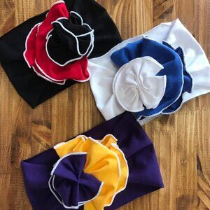 Two Tone Fan Flower Baby Bow Headband Headwrap Size 6/24 months